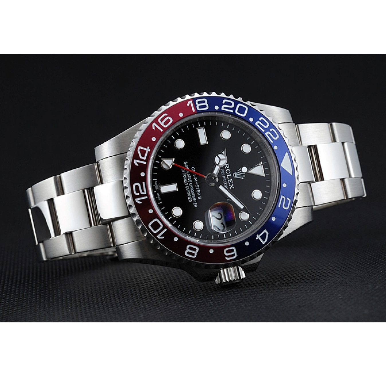 Rolex aaa copy Watch Black Master Blue Dial GMT Red Rose Rolex II Bezel 0613